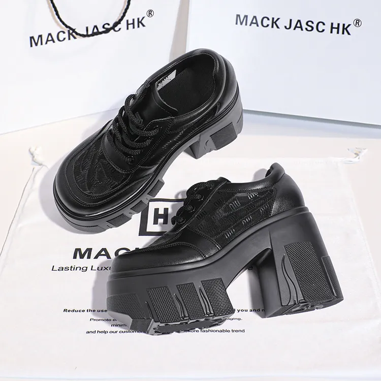 香港MACKJASCHK厚底高跟11CM乐福鞋2024夏季新款镂空透气小皮鞋女