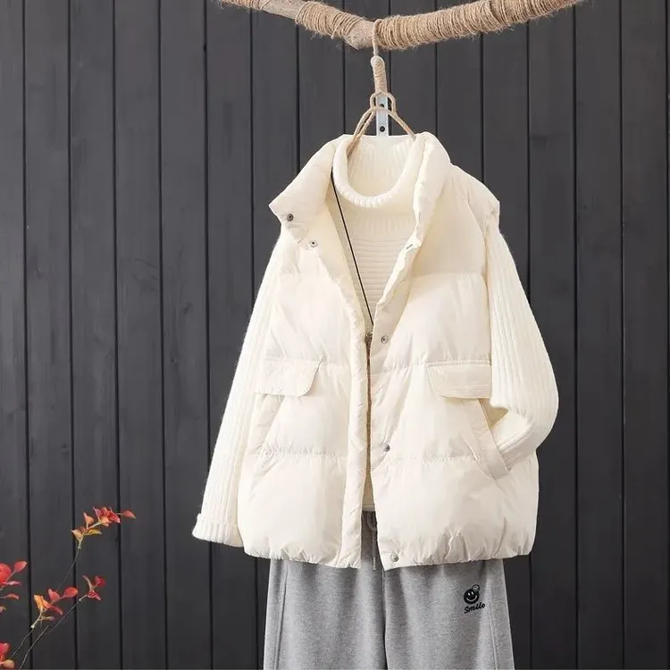 羽绒马甲女短款2023秋冬新款韩版宽松白鸭绒羽绒服背心坎肩外套潮