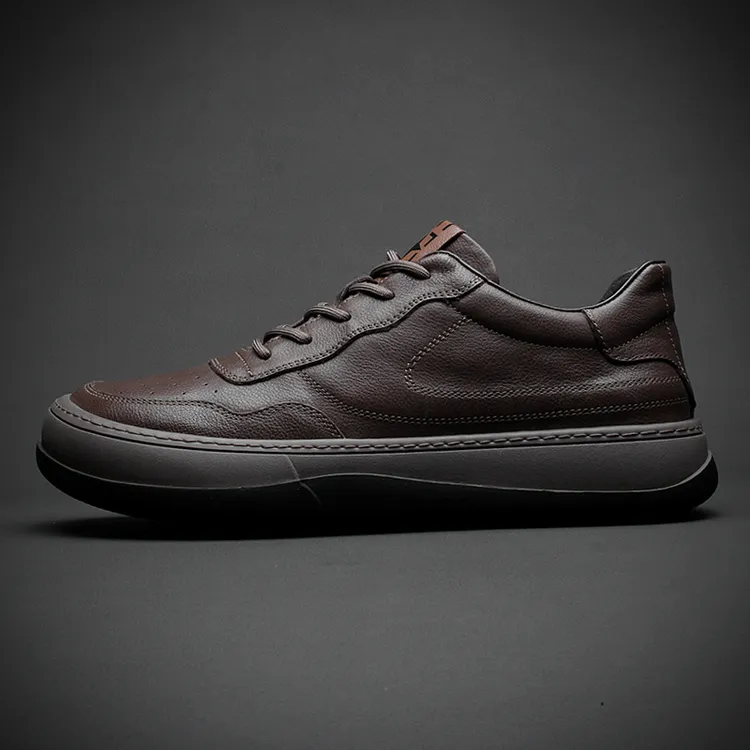 返界/欧洲站男鞋秋季真皮休闲皮鞋男士百搭厚底板鞋歪头小丑鞋