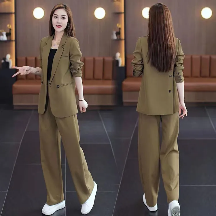 小西装套装女2025春新款韩版时尚减龄网红职业装西服阔腿裤两件套
