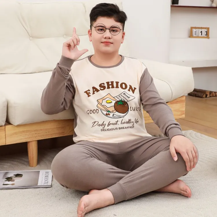 胖童秋衣秋裤加肥加大男童女童内衣套装纯棉中大童青少年全棉毛衫