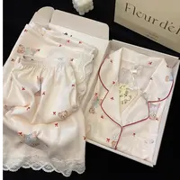 【DSYJ大睡衣家】甜美可爱小熊睡衣女夏日新款蕾丝花边家居服套装