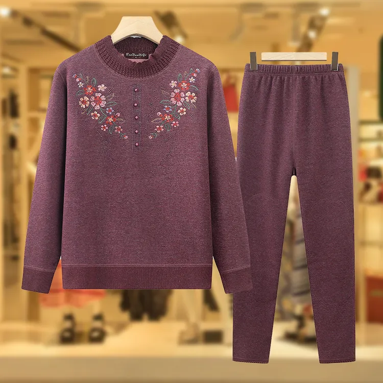 中老年女保暖内衣套装奶奶加绒加厚妈妈秋衣秋裤老人太太冬季衣服