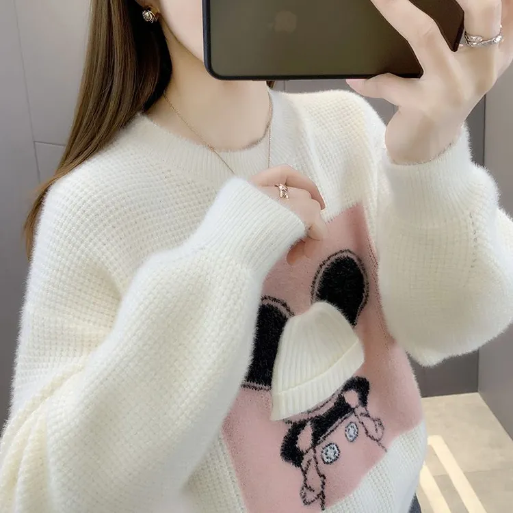 仿水貂绒毛衣女2025爆款时尚洋气小个子短款打底加厚新款秋冬毛衣