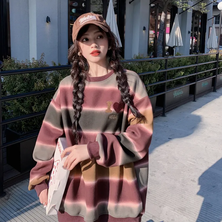 韩系慵懒风复古条纹卫衣2024秋季新款爆款小个子网红甜酷百搭上衣