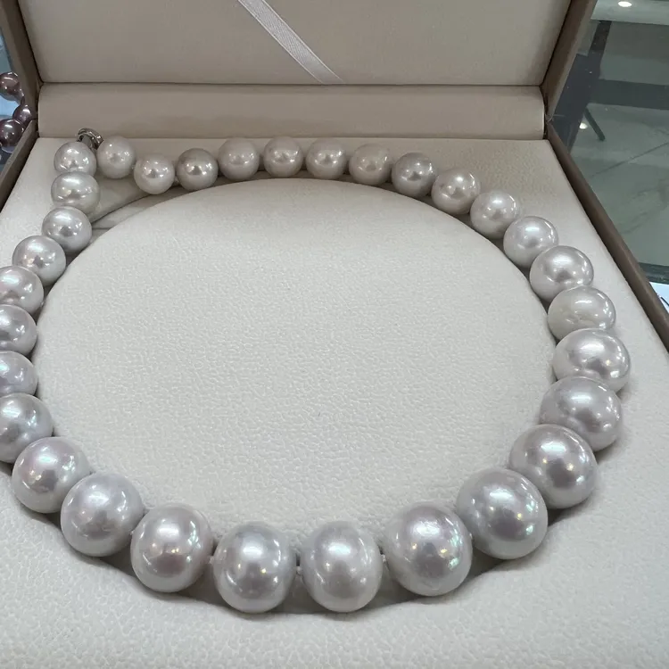 天然大龙珠珍珠项链 14-17mm正圆白色珍珠 大白龙珠赛澳白
