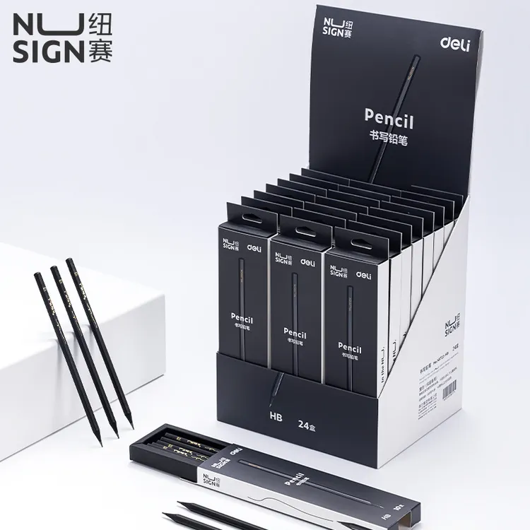 得力纽赛黑木铅笔六角铅笔书写考试答题标记舒适黑色颜色签名高端
