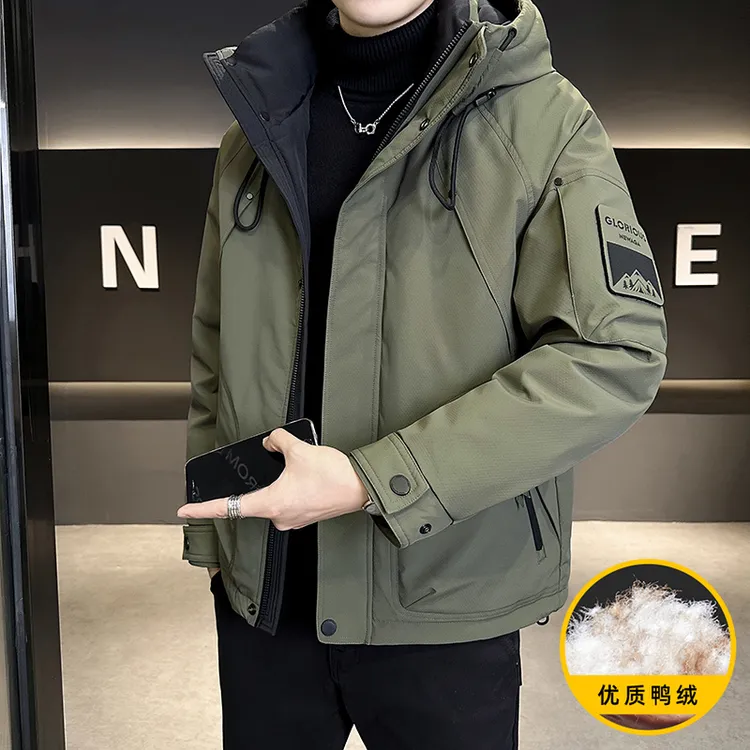 新款男士连帽羽绒服时尚百搭潮流宽松帅气厚款连帽羽绒服152