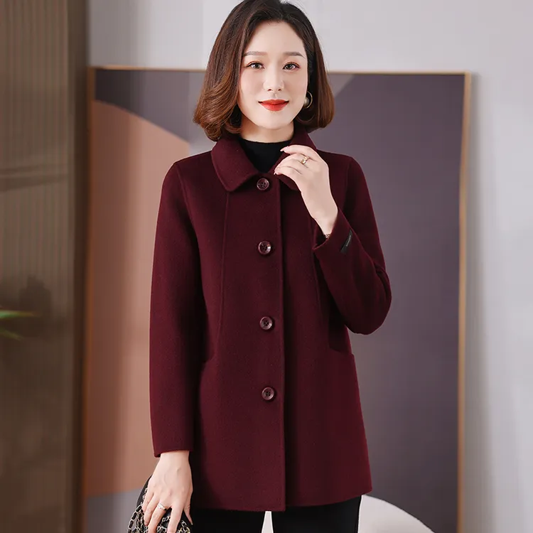 2025秋冬新款双面绒大衣女短款气质修身显瘦小个子羊毛呢外套女