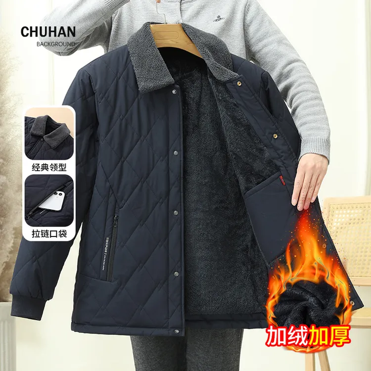 冬季加绒加厚外套男爸爸冬装棉袄中老年男款棉服老人爷爷保暖外套