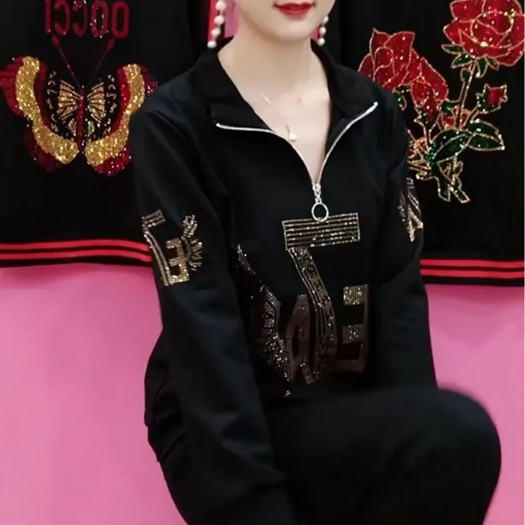 秋季新款大码休闲套装上衣加裤子