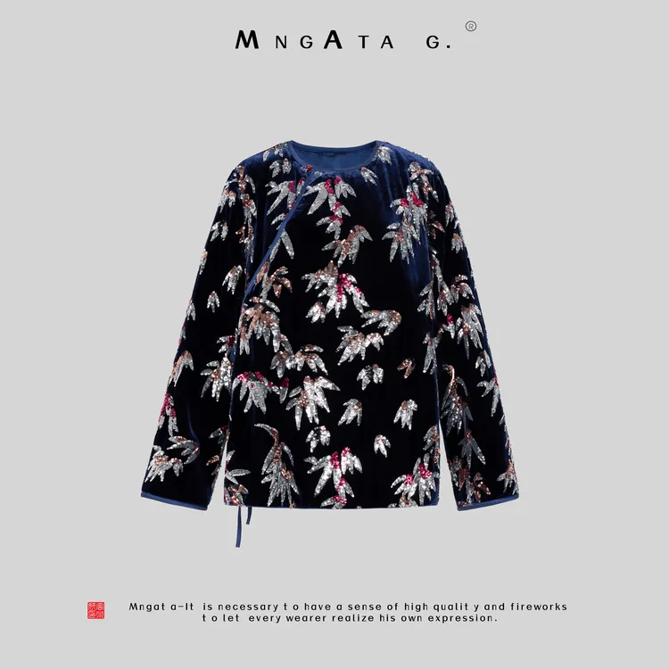 MNGATA G.宫小妍【西江月】秋冬真丝丝绒新中式中国风上衣M4112551