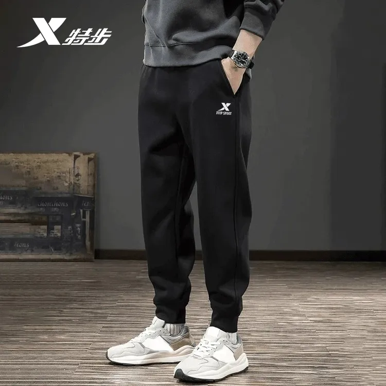 特步运动裤男2026冬季官方正品针织长裤休闲跑步裤子男士小脚卫裤