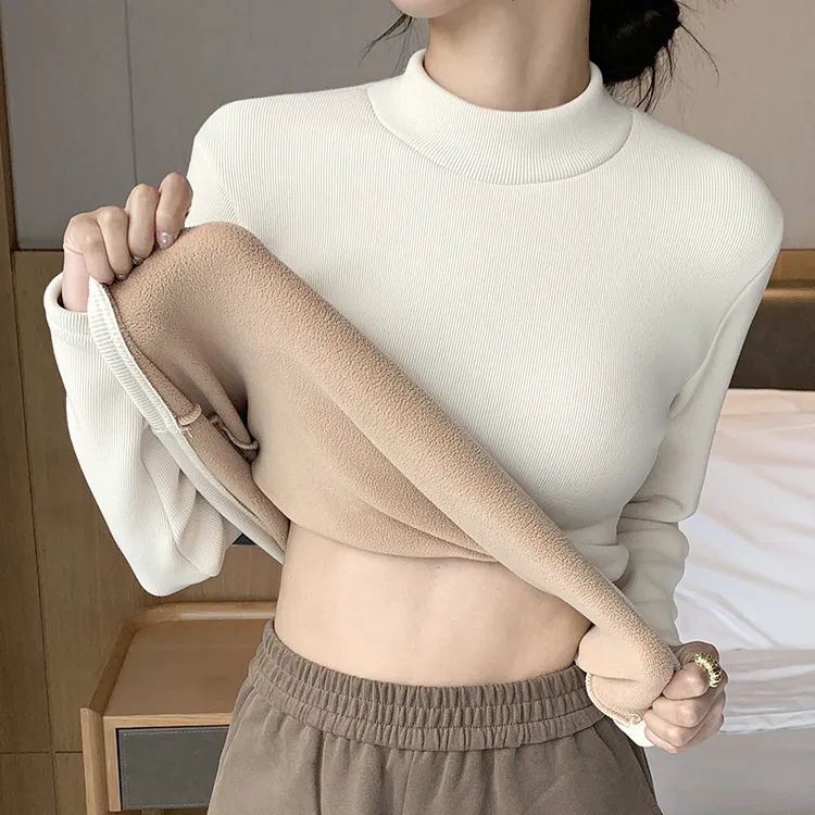 半高领椰绒打底衫女2025新款秋冬季加绒加厚中领内搭保暖上衣H331