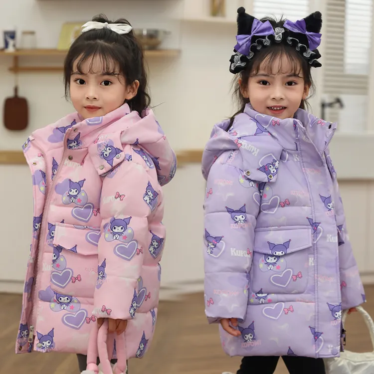 2025新款儿童羽绒服女童中长款加厚印花库洛米女孩童装宝宝外套
