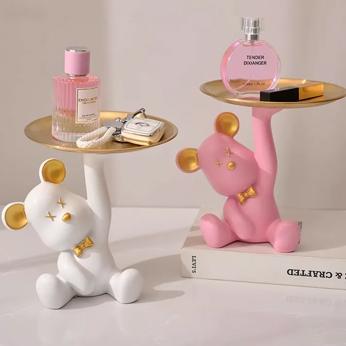 可爱钥匙轻奢高档摆件简约熊摆件客厅托盘收纳女孩装饰品乔迁礼品