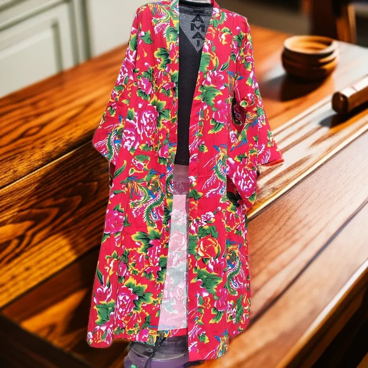 椒北衣韵原创复古设计大花春秋女式A版外套长款走秀服装国风披风