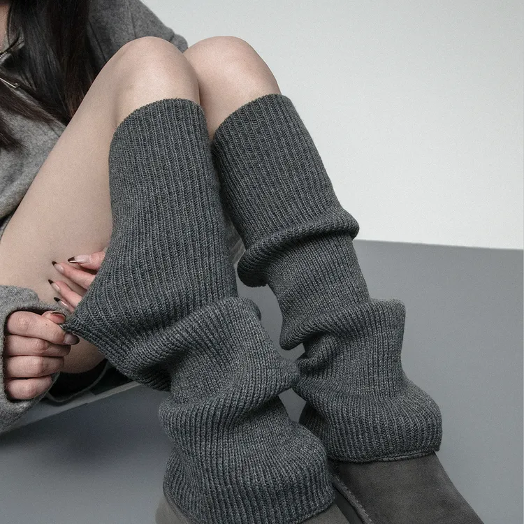 WCH秋冬加厚保暖微喇叭针织堆堆袜套简约雪地靴腿套叠穿小腿袜女