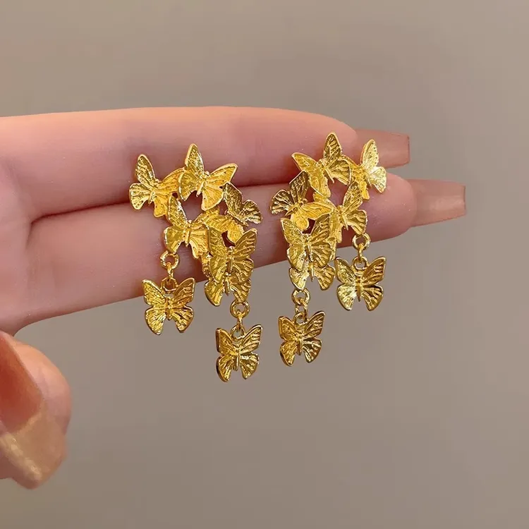铜合金耳饰 金色蝴蝶耳环2024新款爆款高级感轻奢小众独特耳饰潮