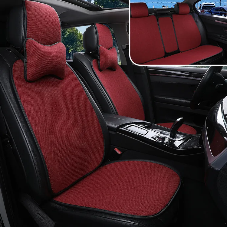 汽车坐垫四季通用亚麻轿车越野车内后排棉麻布艺简约舒适座椅垫套