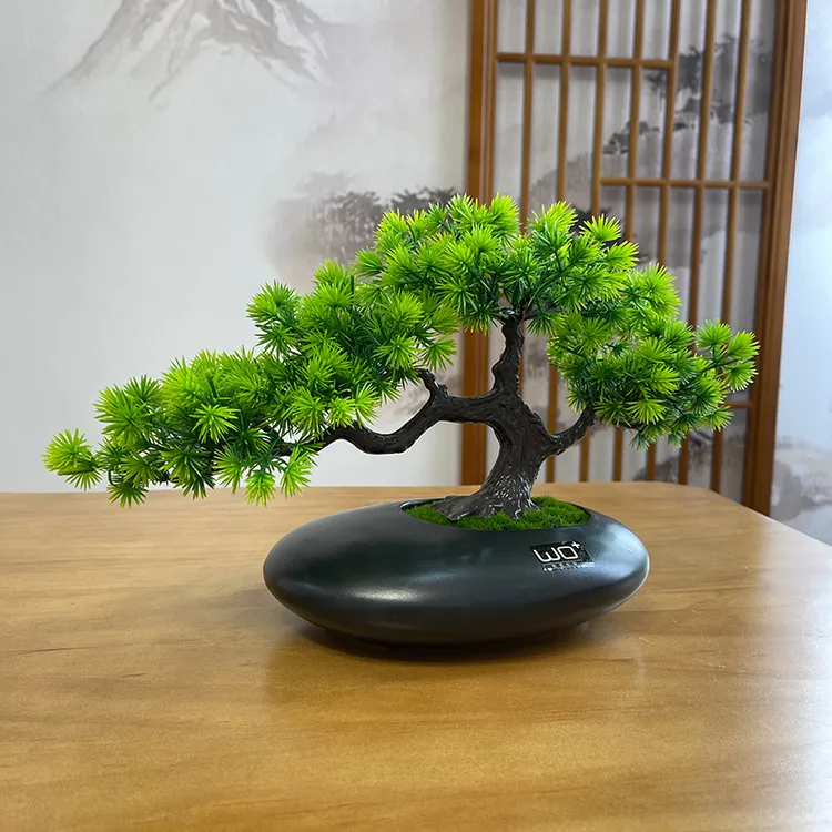 wo+假树仿真迎客松罗汉松客厅书房家居装饰玄关景观陶瓷盆摆件