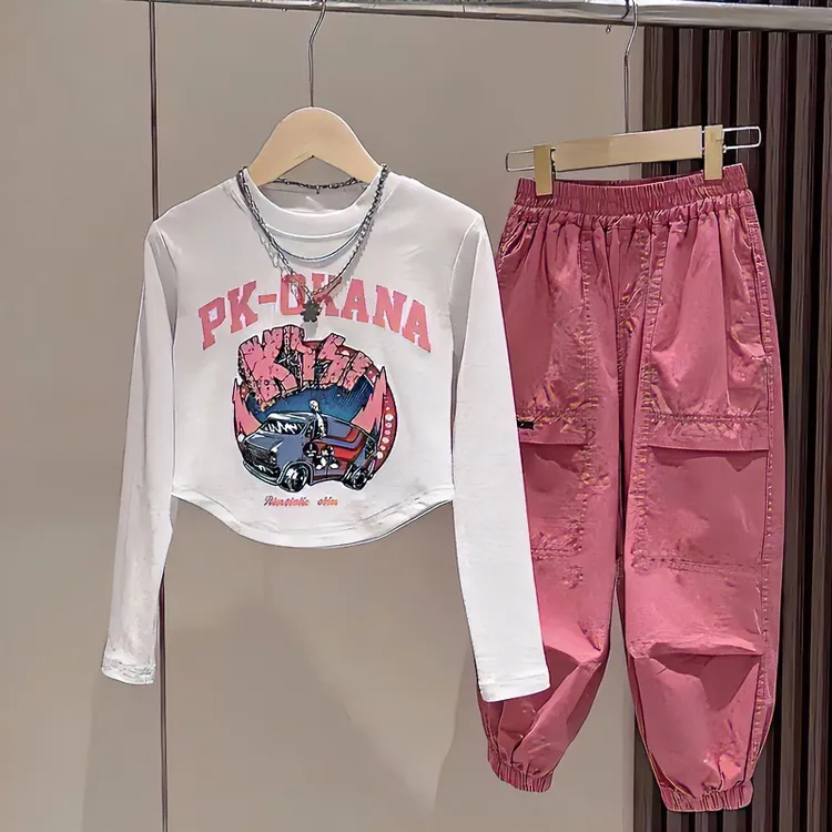 女童春季2024新款套装女童洋气打底卫衣秋装网红中大童运动工装裤