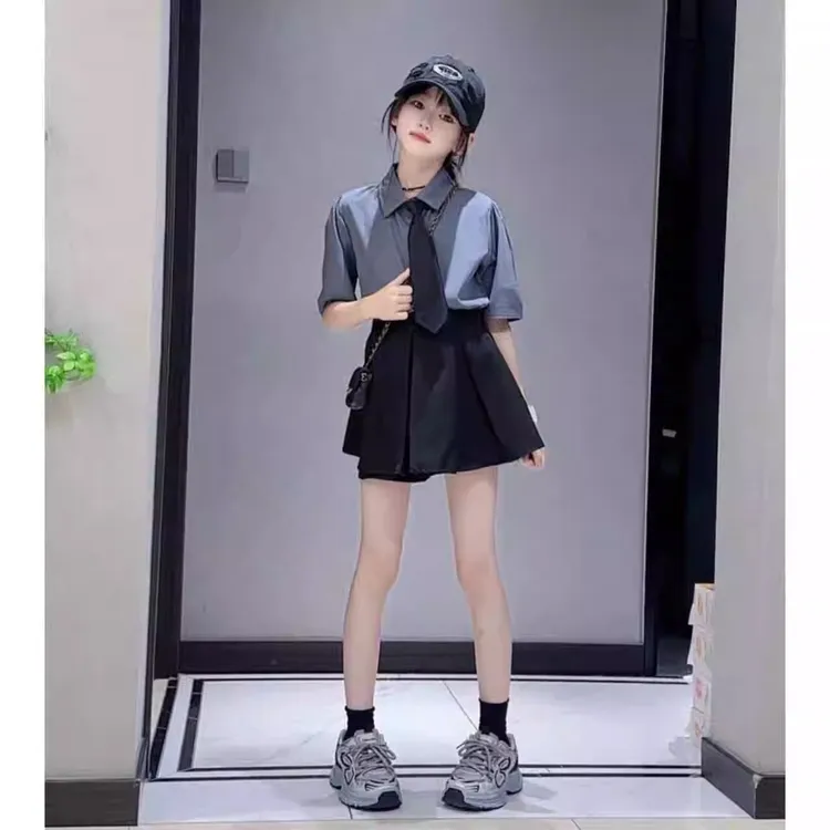 女童2024新款学院风夏季时尚休闲jk衬衫中大童气质洋气个性两件套
