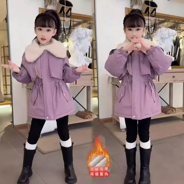 女童加绒派克服秋冬装2025新款儿童加厚棉服韩版女孩时髦外套洋气