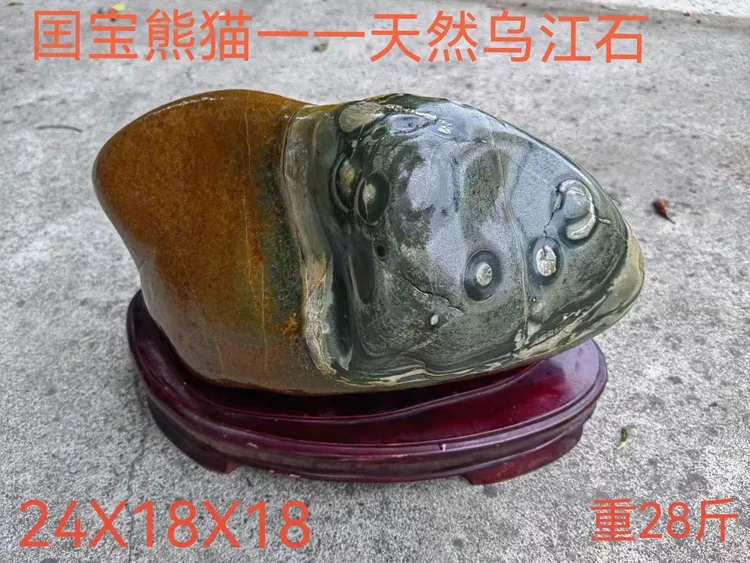 天然奇石乌江石国宝熊猫家居摆件精品奇石玻璃皮俏色巧妙形象生动