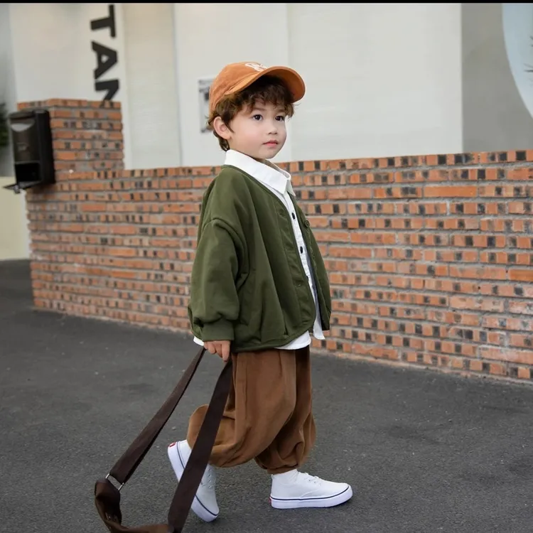 男童春秋韩版帅气外套三件套2025洋气衬衫套装中小童阔腿灯笼裤潮