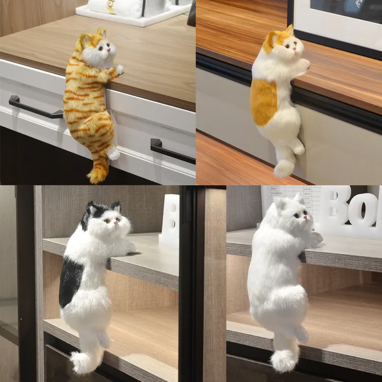 悬挂式仿真宠物猫咪摆件毛绒玩具手工艺品电视猫挂猫室内家居摆件