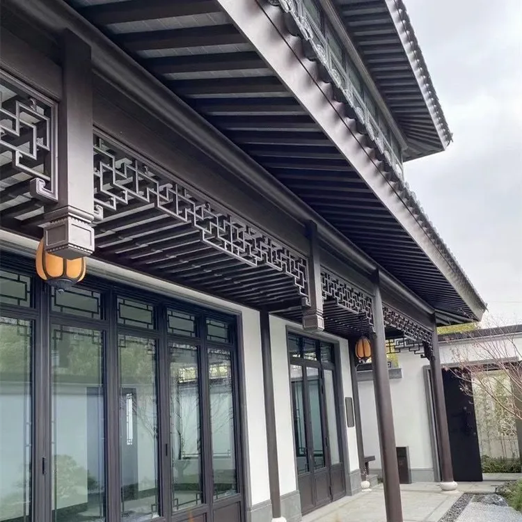 新中式铝合金挂落门楣仿花格长廊凉亭庭院走廊四角六角亭子可定制
