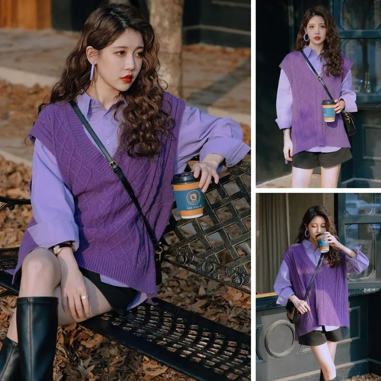 2024年新款女早秋穿搭一整套韩系御姐风高级感衬衫马甲短裤三件套