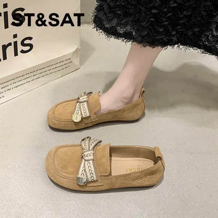 星期六女鞋勃肯鞋2024新款秋冬季百搭软底通勤单鞋豆豆鞋一脚蹬