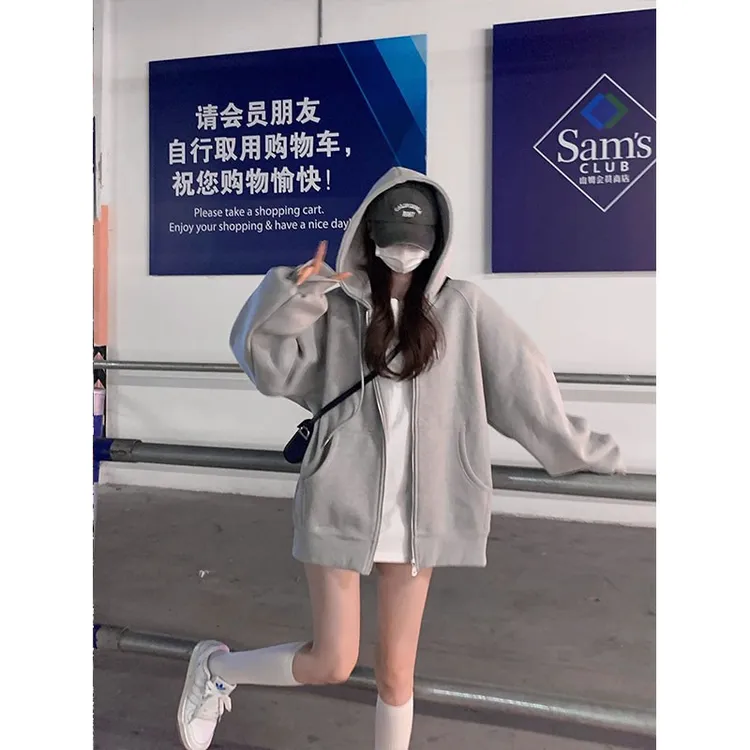 2024连帽拉链情侣款开衫卫衣秋冬新款韩版宽松百搭运动学生外套