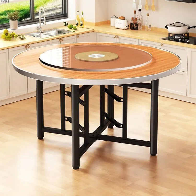 加厚圆桌面实木家用圆桌子可折叠家宴12-15人圆桌餐桌可折叠餐桌