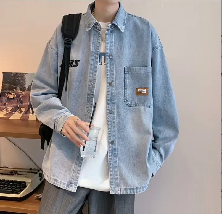 春秋季学生休闲牛仔外套潮流夹克外套男宽松薄衬衣春日松弛感