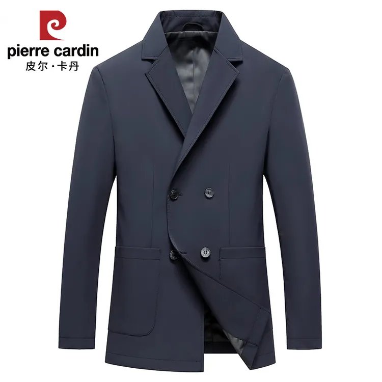 皮尔卡丹双排扣西服男2025新款纯色简约短款上衣休闲西装男士外套