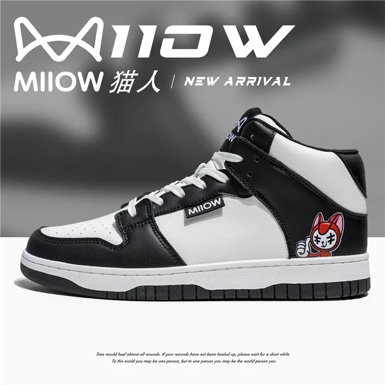MiiOW/猫人潮流板鞋秋季穿搭个性百搭高帮鞋运动透气休闲鞋情侣款