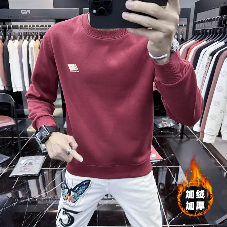 欧洲站2024新款高端字母休闲加绒加厚卫衣男冬季潮流长袖男士上衣