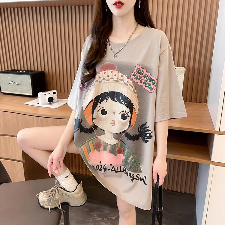 欧货大版短袖T恤女夏季新款韩版宽松中长款小众设计感纯棉上衣ins