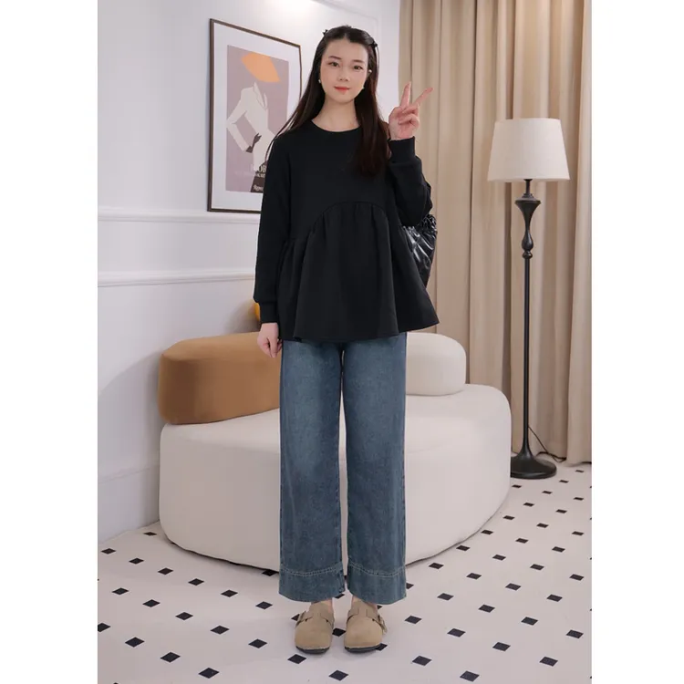 【暖暖家】孕妇两件套春秋时尚显瘦慵懒风上衣+裤子套装