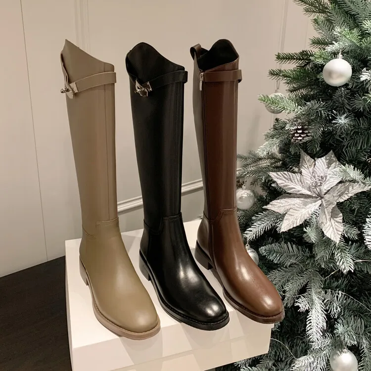 【33-42】【3.5cm】2023秋冬新款真皮长筒靴显瘦骑士靴时尚百搭长靴