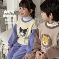 儿童冬季新款卡通小狗奥粒绒家居服套装宝宝加绒圆领套装ZZAJ005