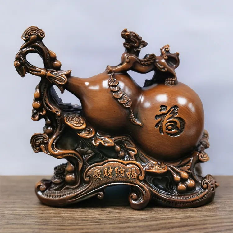 16*15聚财葫芦貔貅客厅玄关桌面中式高档雕刻工艺品摆件送五帝钱
