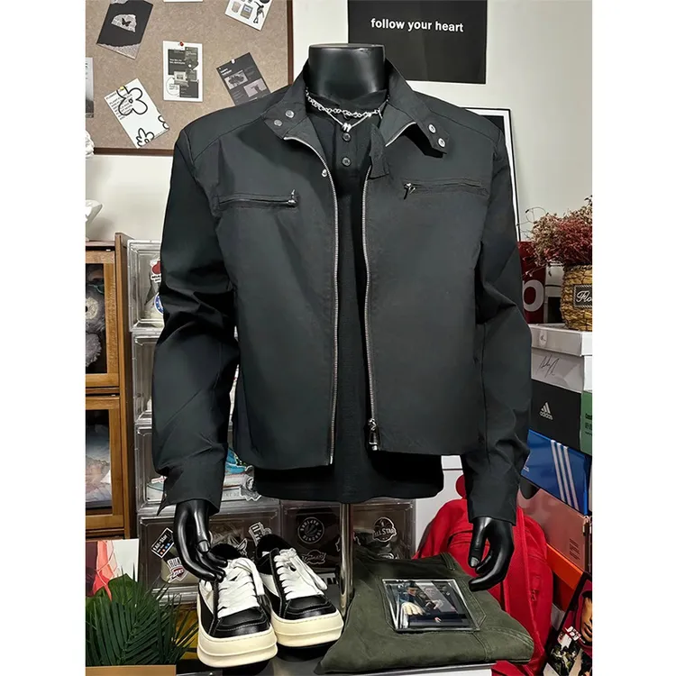 黑色短款垫肩外套男春秋款潮牌高级感痞帅美式高街工装飞行员夹克