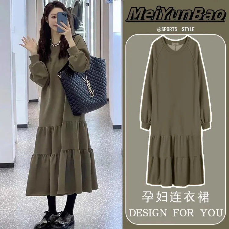 孕妇连衣裙秋款2025新款衣服大码春秋长款长裙法式孕妈妈秋装裙子