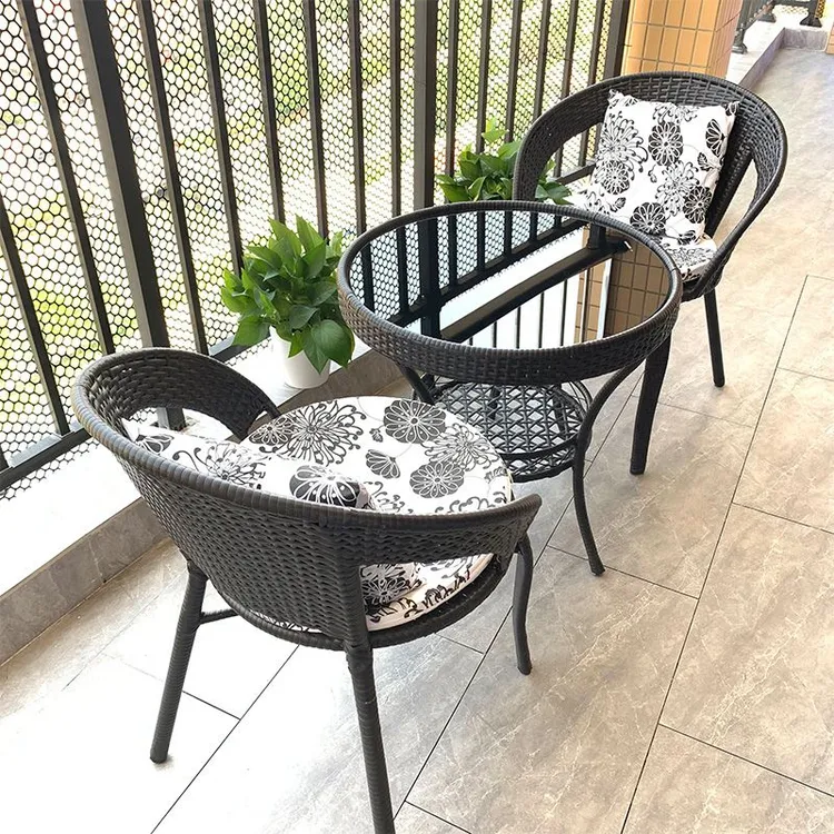 阳台小桌椅户外休闲腾椅子组合套装庭院双管藤编靠背椅藤椅三件套