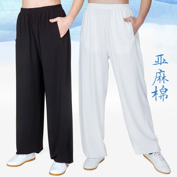 太极裤女新款棉麻亚麻太极拳练功裤男夏季灯笼裤武术太极服