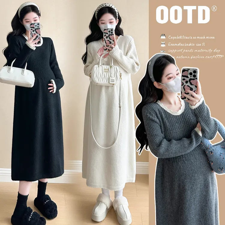 孕妇装秋冬装时尚宽松大码显瘦加厚毛衣裙针织裙冬季打底小个子女